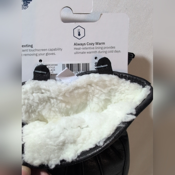 Dockers Men's Black Lined Leather Touch Screen Gloves Size L - Picture 4 of 6